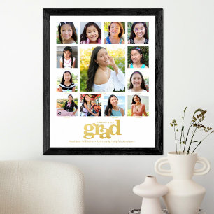 White Graduation K–12 Photo Collage Bold Real Gold Foil Prints