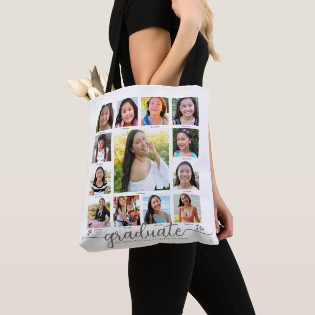 White Graduation K–12 Script Photo Collage Modern Tote Bag (Close Up)