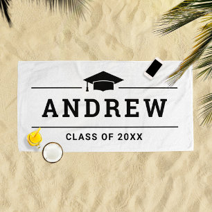 White Graduation Party Personalised Name Beach Towel