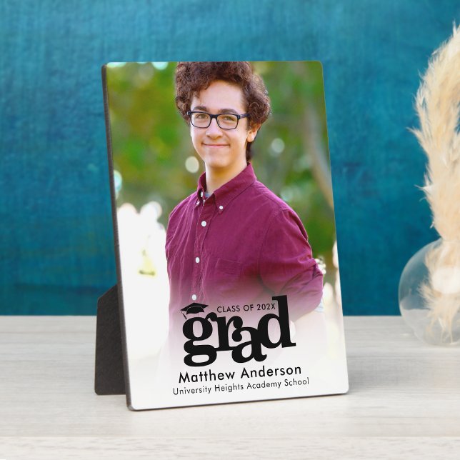 White Graduation Photo Black Typography Minimalist Plaque (Creator Uploaded)