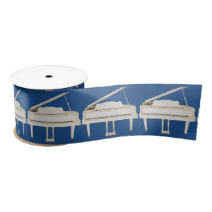 White Grand Piano Customisable Background Colour Satin Ribbon