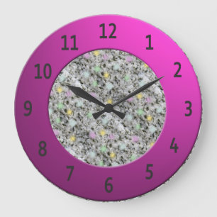 White Granite Rock Shiny Metalic Digits Circle Large Clock