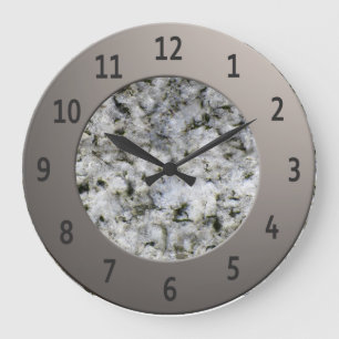 White Granite Rock Shiny Metalic Digits Circle Large Clock