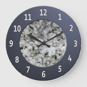White Granite Rock Shiny Metalic Digits Circle Large Clock