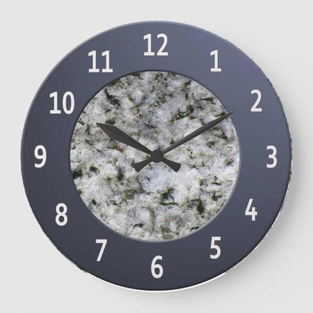 White Granite Rock Shiny Metalic Digits Circle Large Clock (Front)
