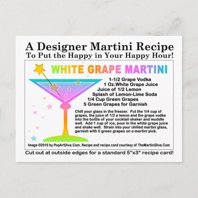 White Grape Martini Recipe Postcard (Front)