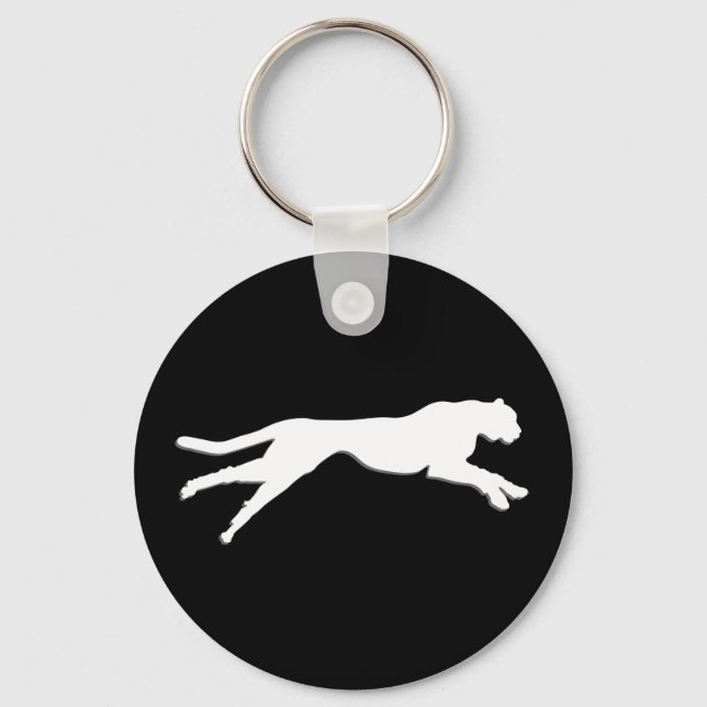 White graphic art cheetah key ring (Front)