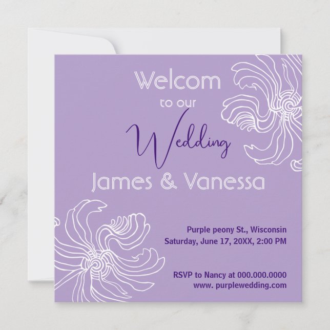 White graphic peony. invitation (Front)
