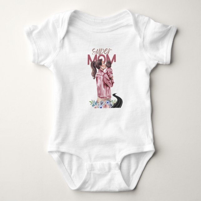 White Graphic Pin-under Baby Bodysuit (Front)