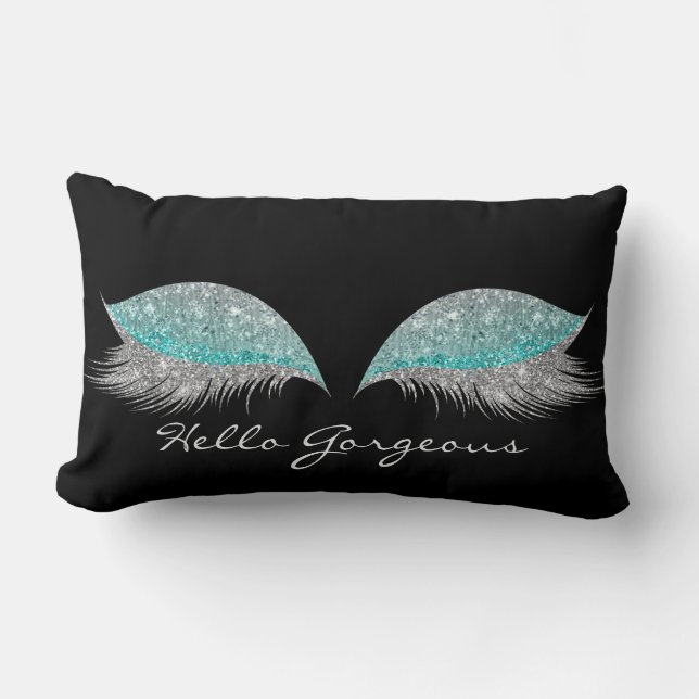 White Gray Blue Makeup Lashes Gorgeous Black Lumbar Cushion (Front)