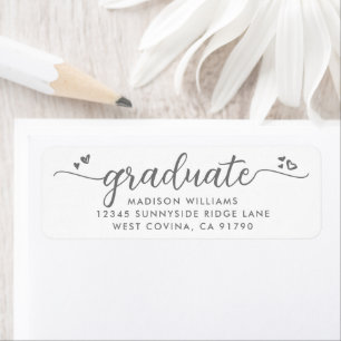 White Gray Graduation Script Hearts Modern Address Return Address Label