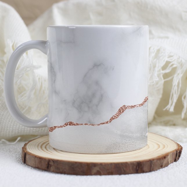 White Gray Marble Agate Rose Gold Glitter  Coffee Mug (Creator Uploaded)