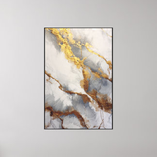 White & Gray Marble with Gold Veins – Abstract art Canvas Print
