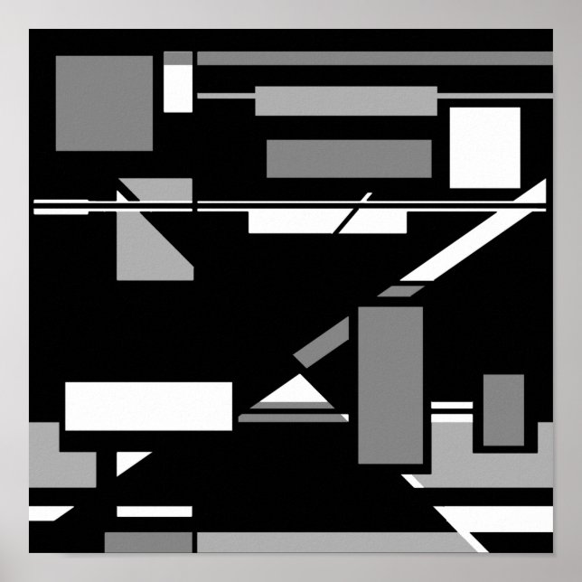 White Gray on Black MCM Look Geometric Abstract Poster (Front)