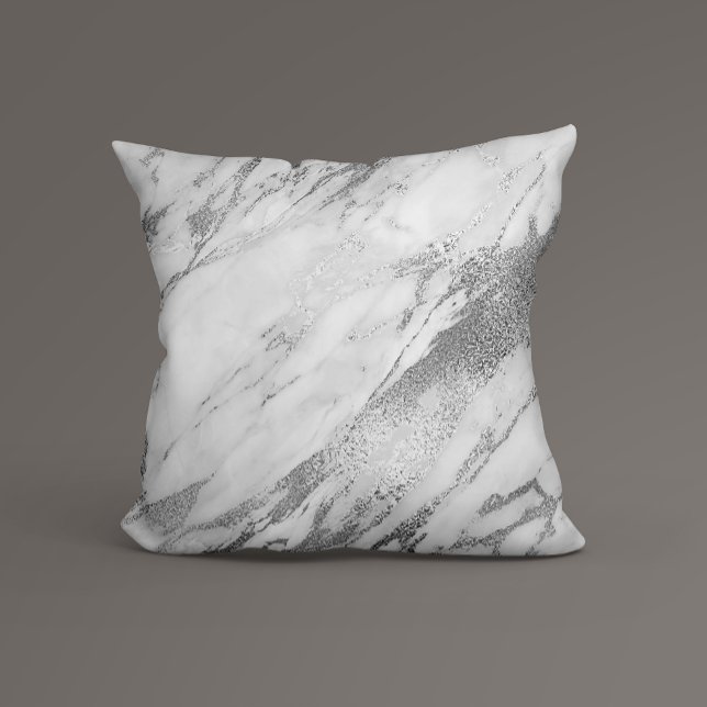 White Gray Silver Glam Marble Cushion (Creator Uploaded)