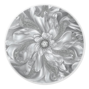 white gray silver marble flower Dream Abstract  Ceramic Knob