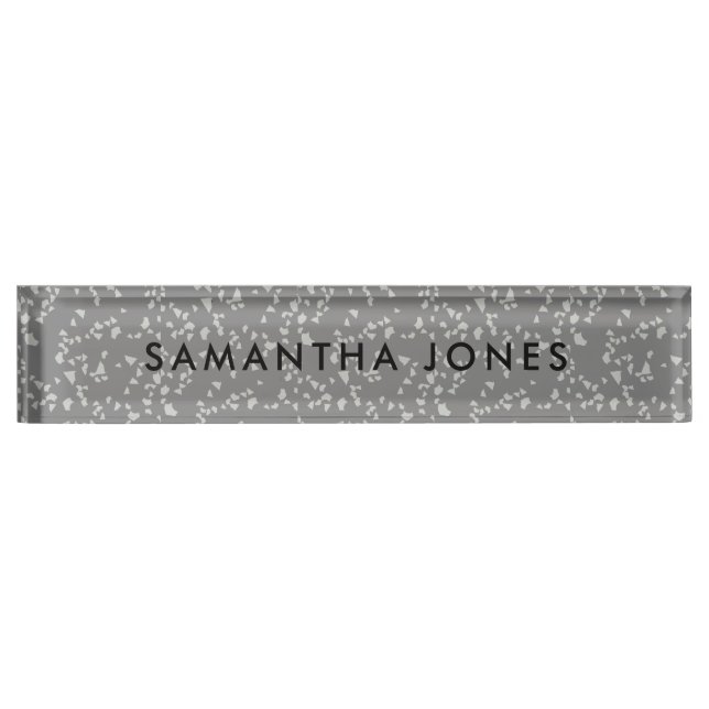 White Gray Terrazzo Classic Personalized Nameplate (Front)
