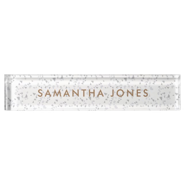 White Gray Terrazzo Classic Personalized Nameplate (Front)