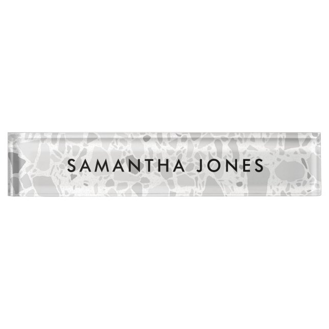 White Gray Terrazzo Classic Personalized Nameplate (Front)