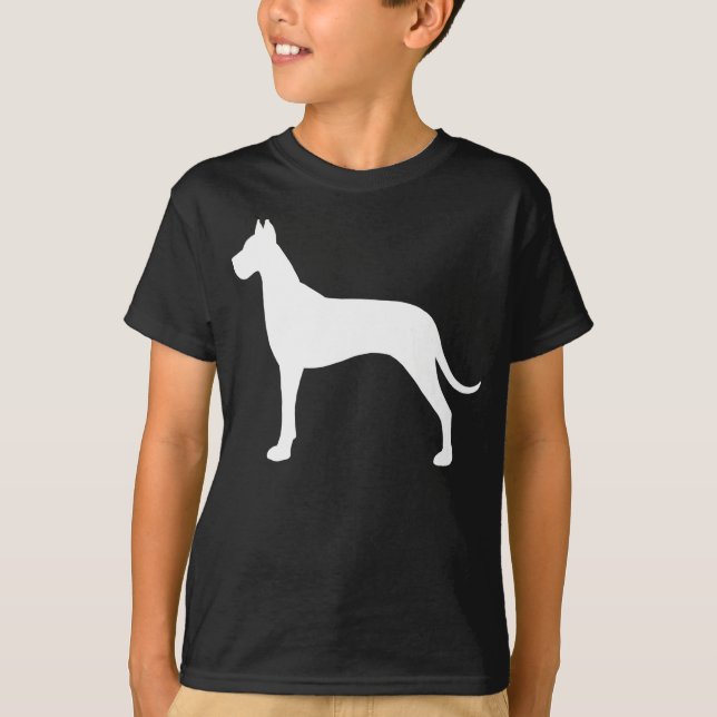 White Great Dane Dog Silhouette Large Graphic T-Shirt (Front)