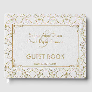 White Great Gatsby Art Deco Gold Wedding Guest Book