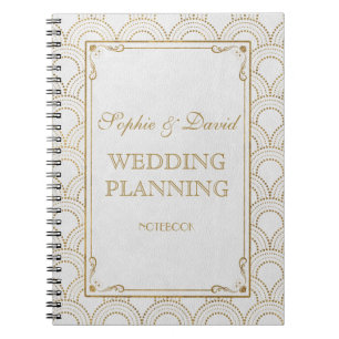 White Great Gatsby Art Deco Gold Wedding Planner Notebook
