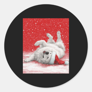 White Great Pyrenees Red Christmas Long Sleeve Classic Round Sticker