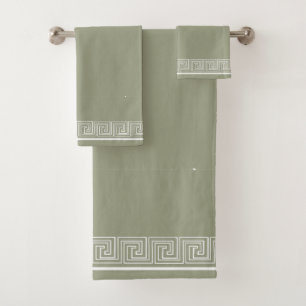 White Grecian Frieze Design Sage Bath Towel Set