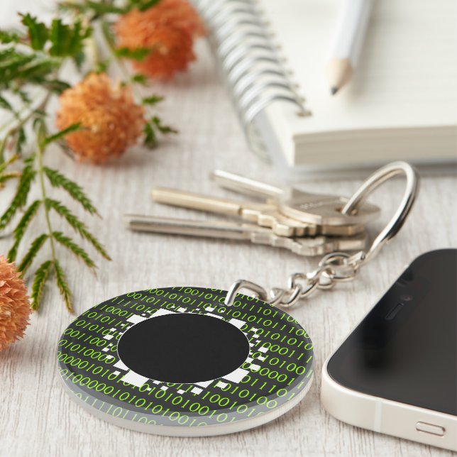 White Green 1s 0s Abyss Binary Code Digital Portal Key Ring (Front Right)