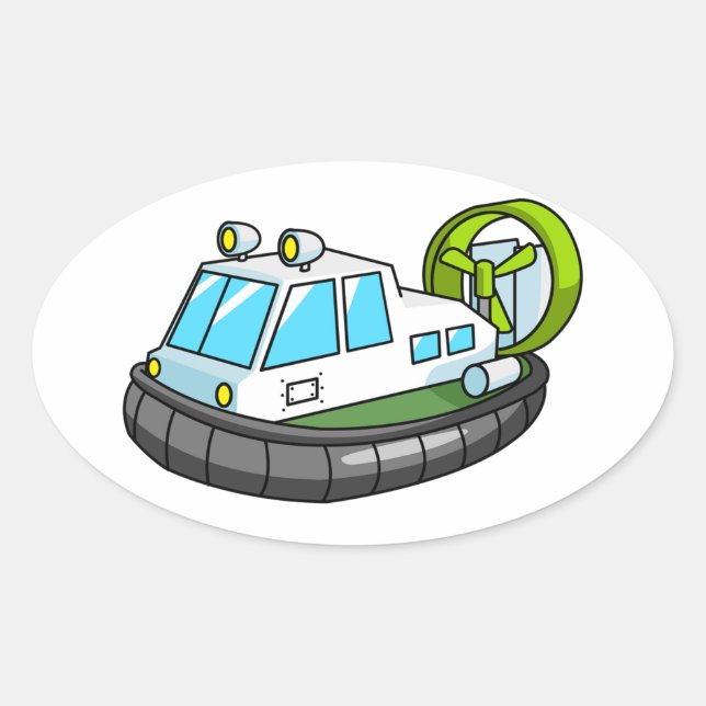 White, Green, and Black Cartoon Hovercraft Oval Sticker (Front)