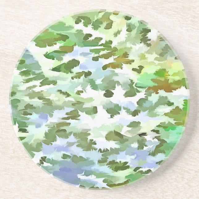 White, Green and Powder Blue Camouflage Pattern Coaster (Front)