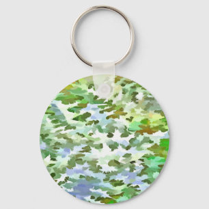 White, Green and Powder Blue Camouflage Pattern Key Ring