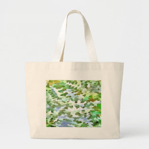White, Green and Powder Blue Camouflage Pattern Large Tote Bag