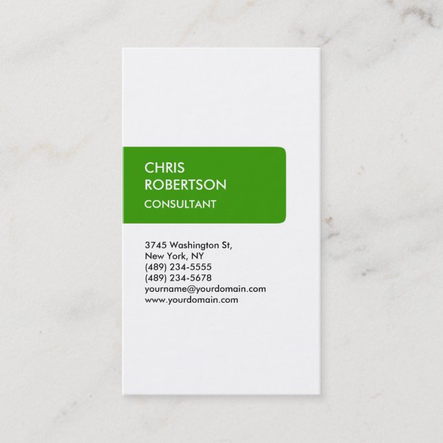 White Green Attractive Charming Business Card (Front)