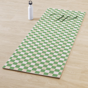 White, Green & Beige Chequerboard Monogrammed Yoga Mat