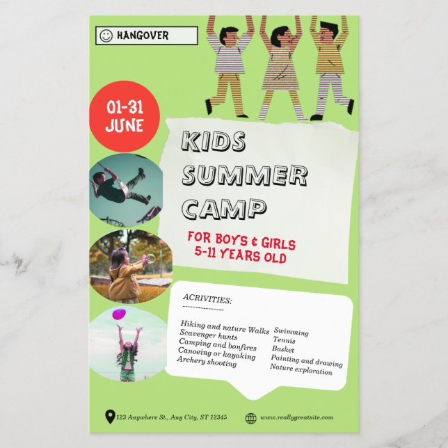 White Green Black Playful For Children Summer Camp Flyer (Front)