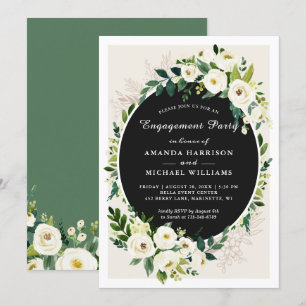 White Green Bloom Floral Wedding Engagement Party Invitation