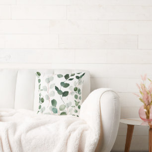 WHITE GREEN BOTANICAL PRINT PILLOW