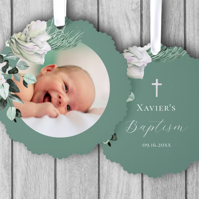 white green bouquet Baptism Tree Decoration Card (Creator Uploaded)