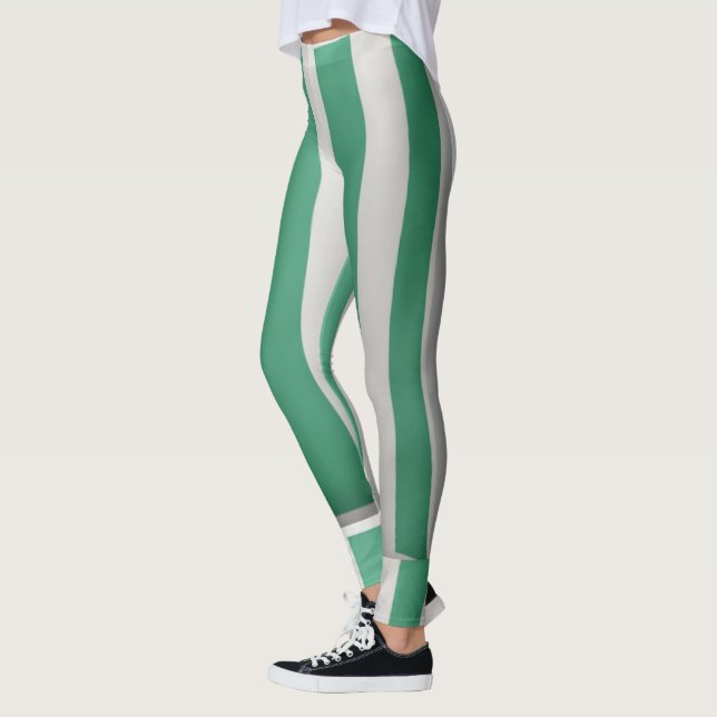 White + Green Broad Stripe  Leggings (Left)