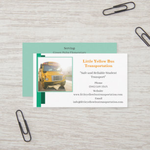 White Green Bus Driver Yellow School Bus  Business Card