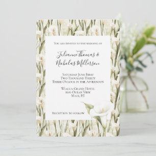 White Green Calla Lily Floral Wedding  Invitation