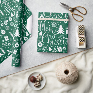 White Green Christmas Theme Pattern Wrapping Paper