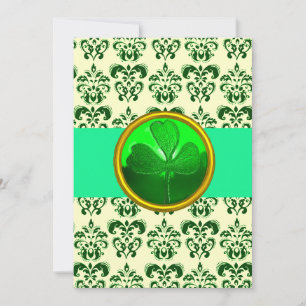 WHITE GREEN DAMASK WITH SHAMROCK St Patrick's Day Invitation