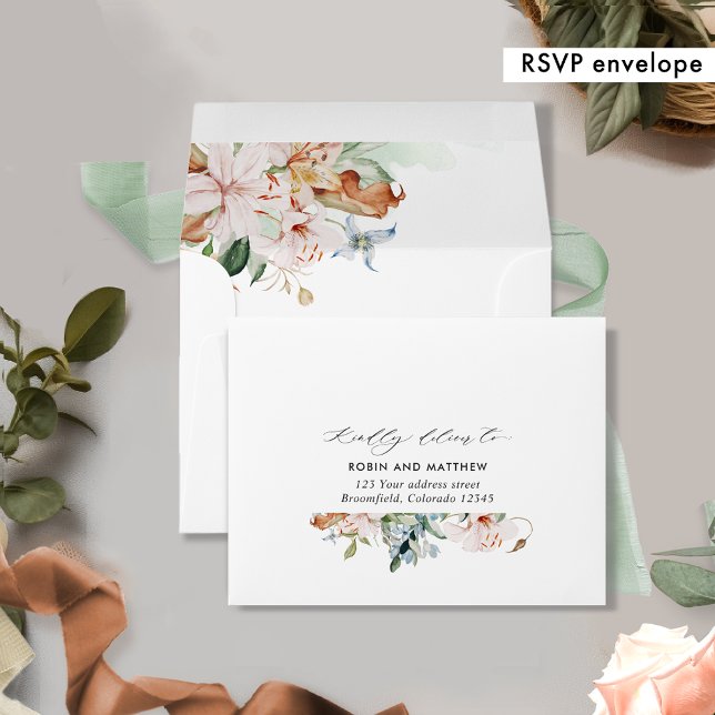 White Green Earthy Blooms RSVP with Return Address Envelope (Creator Uploaded)