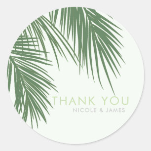 White Green Elegant Tropical Palm Leaves Wedding Classic Round Sticker