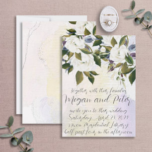 White & Green Fine Art Calligraphy Style Wedding Invitation