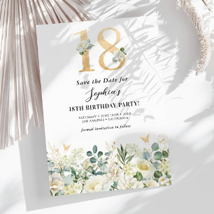 White & Green Floral 18th Birthday Save The Date