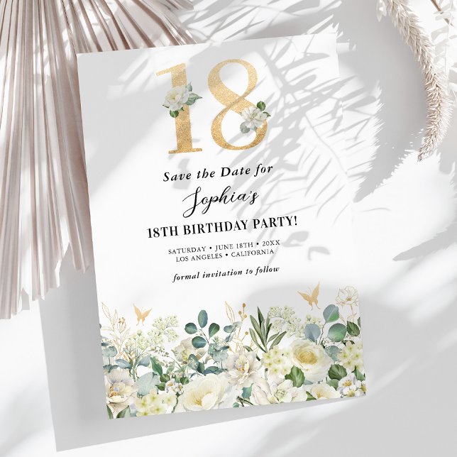 White & Green Floral 18th Birthday Save The Date (Creator Uploaded)
