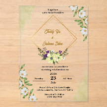White Green Floral Acrylic Wedding Invitations
